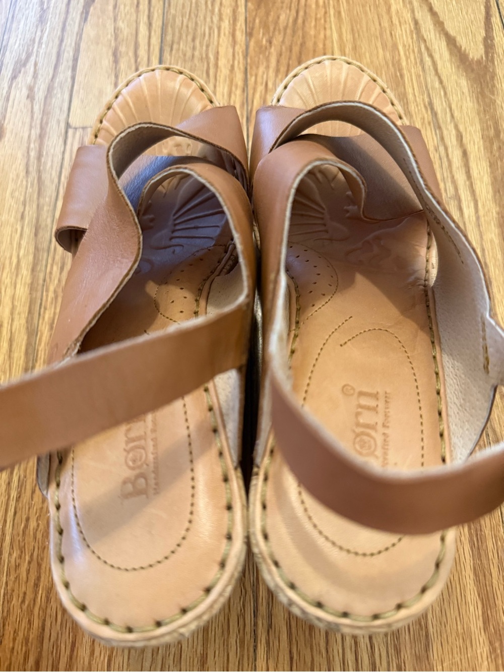 Born Tan Leather Cork Wedge Sandals - Picture 4 of 8
